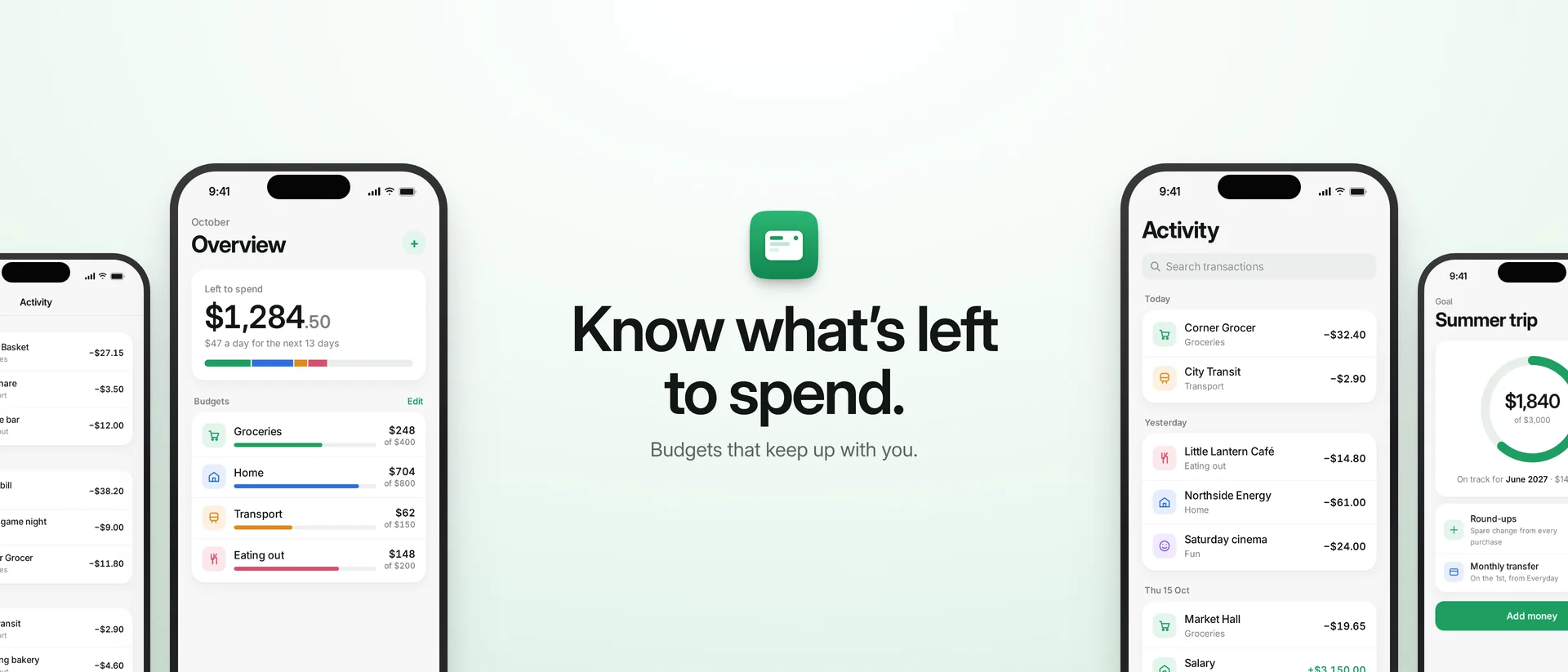 Parcel: finished product page header reading ‘Know what’s left to spend.’