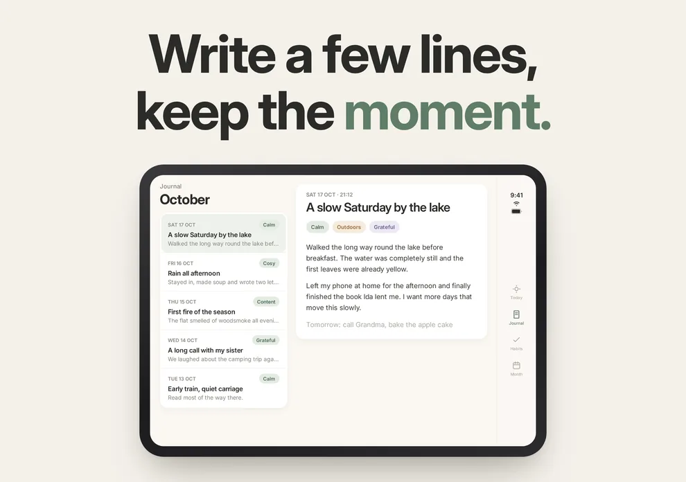 Fieldnote App Store screenshot on iPhone Duo (inner display, landscape): Entry